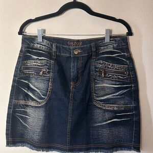 Dark Blue Distressed Denim Mini Skirt Y2K Size 13/14